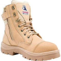 Steel Blue - Men's Size 11 Medium Width Steel Work Boot - Sand, Leather Upper, TPU Outsole, 6" High, Lace-Up, Side Zip - Exact Industrial Supply