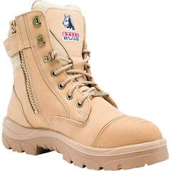 Steel Blue - Men's Size 12 Wide Width Steel Work Boot - Sand, Leather Upper, TPU Outsole, 6" High, Lace-Up, Side Zip - Exact Industrial Supply