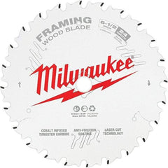 Milwaukee Tool - 6-1/2" Diam, 5/8" Arbor Hole Diam, 24 Tooth Wet & Dry Cut Saw Blade - Tungsten Carbide-Tipped, Framing Action, Standard Round Arbor - Exact Industrial Supply