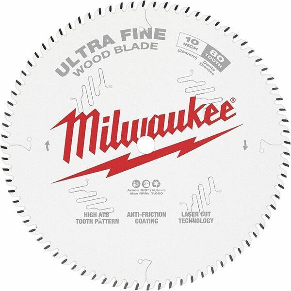 Milwaukee Tool - 10" Diam, 5/8" Arbor Hole Diam, 80 Tooth Wet & Dry Cut Saw Blade - Tungsten Carbide-Tipped, Fine Finish Action, Standard Round Arbor - Exact Industrial Supply