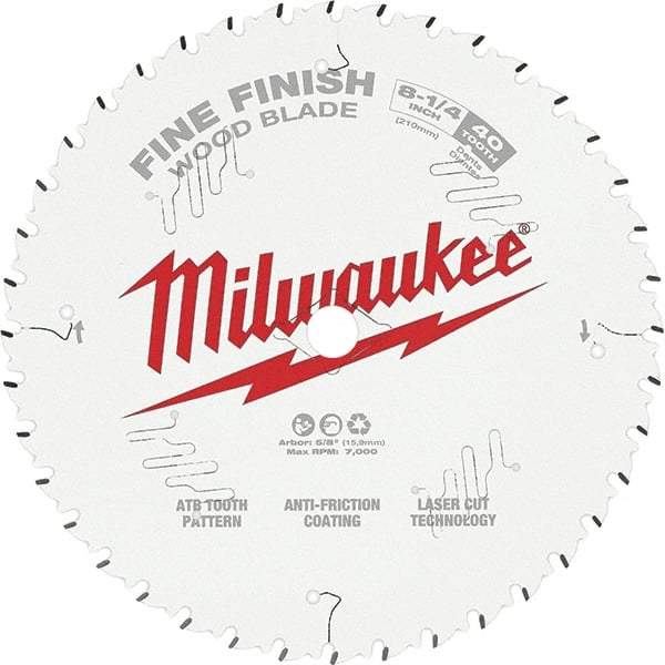 Milwaukee Tool - 8-1/4" Diam, 5/8" Arbor Hole Diam, 40 Tooth Wet & Dry Cut Saw Blade - Tungsten Carbide-Tipped, Fine Finish Action, Standard Round Arbor - Exact Industrial Supply