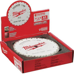 Milwaukee Tool - 7-1/4" Diam, 5/8" Arbor Hole Diam, 24 Tooth Wet & Dry Cut Saw Blade - Tungsten Carbide-Tipped, Framing Action, Standard Round Arbor - Exact Industrial Supply