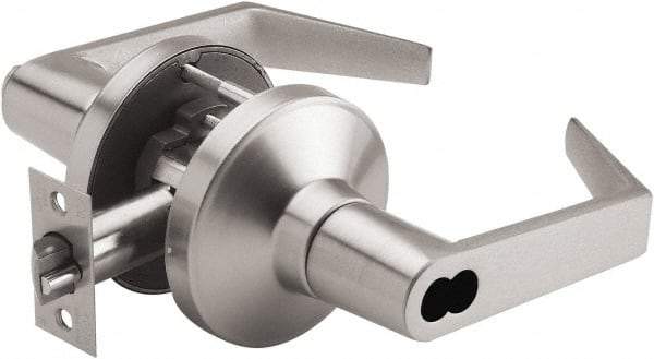 PDQ - Heavy Duty Storeroom Lever Lockset - 2-3/4" Back Set, Small Format I/C Less Cylinder, Zinc, Antimicrobial Coated, Satin Chrome Plated Finish - Exact Industrial Supply