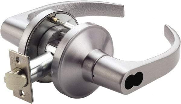 PDQ - Heavy Duty Storeroom Lever Lockset - 2-3/4" Back Set, Small Format I/C Less Cylinder, Zinc, Antimicrobial Coated, Satin Chrome Plated Finish - Exact Industrial Supply