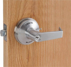 PDQ - Heavy Duty Classroom Intruder Lever Lockset - 2-3/4" Back Set, Small Format I/C Less Cylinder, Zinc, Antimicrobial Coated, Satin Chrome Plated Finish - Exact Industrial Supply