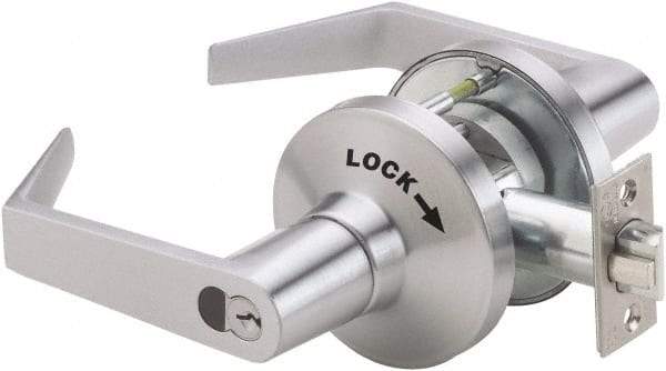 PDQ - Heavy Duty Classroom Intruder Lever Lockset - 2-3/4" Back Set, Small Format I/C Less Cylinder, Zinc, Satin Chrome Plated Finish - Exact Industrial Supply