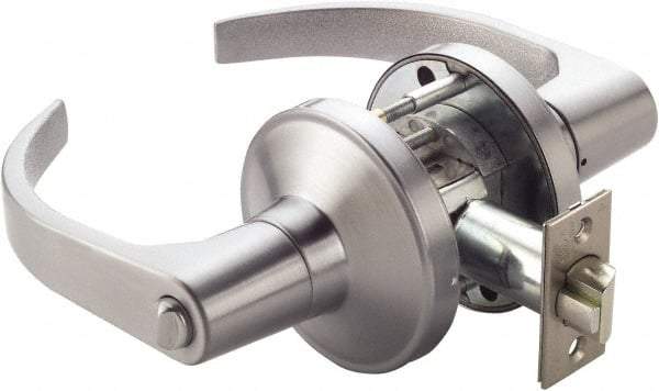 PDQ - Heavy Duty Privacy Lever Lockset - 2-3/4" Back Set, Keyless Cylinder, Zinc, Antimicrobial Coated, Satin Chrome Plated Finish - Exact Industrial Supply