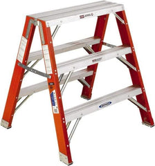 Werner - 3 Steps, 3' High, Type IA Rating, Fiberglass Step Stand - 300 Lb Load Capacity, 32" Base Width - Exact Industrial Supply