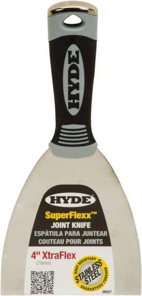 Hyde Tools - 4" Wide Spring Blade Stainless Steel Joint Knife - Flexible, Plastic Handle - Exact Industrial Supply