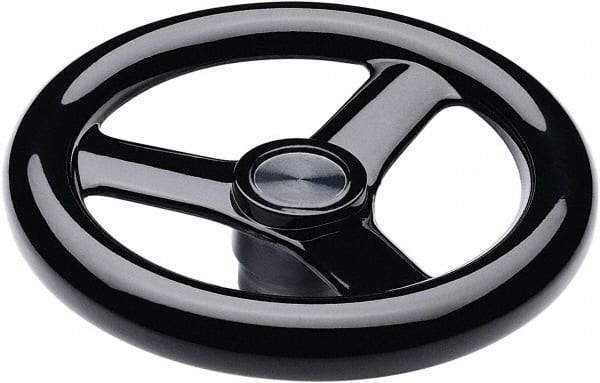 Elesa - 14.76", 3 Spoke Handwheel - 2.28" Hub, Duroplast, Black Glossy Finish - Exact Industrial Supply