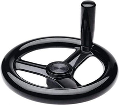 Elesa - 11.34", 3 Spoke Handwheel with Revolving Handle - 2.28" Hub, Duroplast, Black Glossy Finish - Exact Industrial Supply