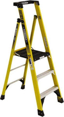 Werner - 3 Steps, 3' High, Type IAA Rating, Fiberglass Step Ladder - 375 Lb Load Capacity, 26-3/8" Base Width - Exact Industrial Supply