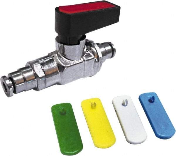 Value Collection - 1/4" Pipe, Brass Miniature Ball Valve - Inline - One Way Flow, Push-to-Connect x Push-to-Connect Ends, Wedge Handle, 250 WOG - Exact Industrial Supply