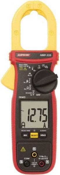 Amprobe - AMP-320, CAT III, Digital True RMS Clamp Meter with 1.378" Clamp On Jaws - 600 VAC/VDC, 600 AC/DC Amps, Measures Voltage, Capacitance, Current, microAmps, Resistance, Temperature - Exact Industrial Supply
