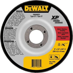 DeWALT - 24 Grit, 9" Wheel Diam, Type 27 Depressed Center Wheel - Coarse/Medium Grade, Ceramic, N Hardness, 6,600 Max RPM - Exact Industrial Supply