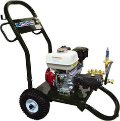 Value Collection - Gas, 14 hp, 3,700 psi, 4 GPM, Cold Water Pressure Washer - AR Triplex Ceramic Plunger, 50' x 3/8" Hose - Exact Industrial Supply