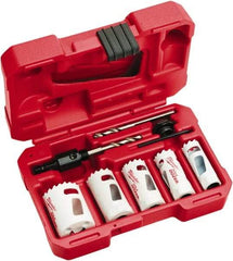 Milwaukee Tool - 9 Piece, 3/4" to 1-1/2" Saw Diam, Hole Saw Kit - Bi-Metal, Toothed Edge, Includes 5 Hole Saws - Exact Industrial Supply