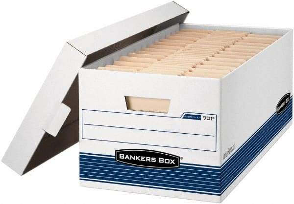 BANKERS BOX - 1 Compartment, 12 Inch Wide x 24 Inch Deep x 10 Inch High, File Storage Box - 1 Ply Side, 2 Ply Bottom, 2 Ply End, White and Blue - Exact Industrial Supply