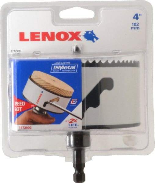 Lenox - 4" Diam, 1-1/2" Cutting Depth, Hole Saw - Bi-Metal Saw, Toothed Edge - Exact Industrial Supply