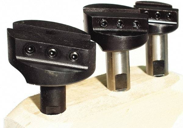 Made in USA - 3 Piece, 3/4" Shank Diam, 1-3/8" to 2-1/2" Max Head Diam, Straight Shank, Fly Cutter Set - 1 Bit Per Cutter, 5/16" Tool Bit, Multiple Head Diams, Includes Wood Block - Exact Industrial Supply