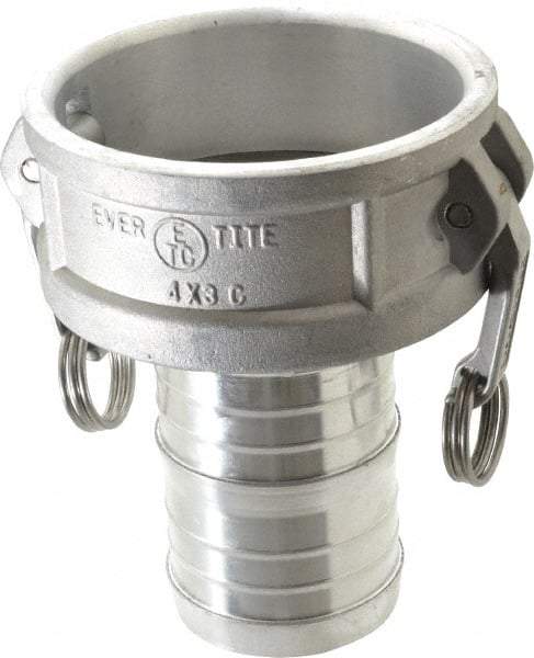 EVER-TITE Coupling Products - 4" Aluminum Cam & Groove Suction & Discharge Hose Female Coupler Hose Shank - Part C, 100 Max psi - Exact Industrial Supply