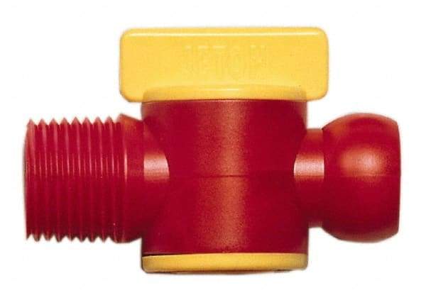 Value Collection - 2 Piece, 3/8" ID Coolant Hose BSPT Valve - Male to Female Connection, POM Body, 3/8 BSPT, Use with Snap Together Hose Systems - Exact Industrial Supply