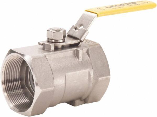 Legend Valve - 1/8" Pipe, Standard Port, Stainless Steel Standard Ball Valve - 1 Piece, FNPT x FNPT Ends, Lever Handle, 800 WOG, 150 WSP - Exact Industrial Supply