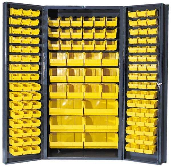 Quantum Storage - 132 Bin Storage Cabinet - Steel, 36" Wide x 24" Deep x 72" High, Gray - Exact Industrial Supply