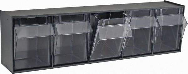 Quantum Storage - 23-5/8" Wide x 6-1/2" High x 5-1/4" Deep, Small Parts Tip Out Stacking Bin Organizer - Polystyrene Frame, 5 Compartments, 4-1/4" Wide x 5-3/4" High x 3-3/4" Deep Bin - Exact Industrial Supply