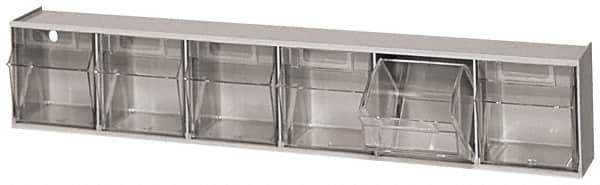 Quantum Storage - 23-5/8" Wide x 4-1/2" High x 3-5/8" Deep, Small Parts Tip Out Stacking Bin Organizer - Polystyrene Frame, 6 Compartments, 3-1/2" Wide x 3-3/4" High x 2-5/8" Deep Bin - Exact Industrial Supply