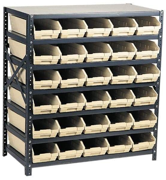 Quantum Storage - 2,100 Lb Capacity, 18" Deep x 36" Wide x 39" High, Steel Floor Rack - 1 Side, 48 Ivory Polyethylene/Polypropylene Bins - Exact Industrial Supply