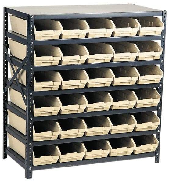 Quantum Storage - 2,100 Lb Capacity, 12" Deep x 36" Wide x 39" High, Steel Floor Rack - 1 Side, 72 Blue Polyethylene/Polypropylene Bins - Exact Industrial Supply