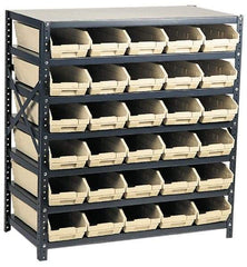 Quantum Storage - 2,100 Lb Capacity, 18" Deep x 36" Wide x 39" High, Steel Floor Rack - 1 Side, 48 Blue Polyethylene/Polypropylene Bins - Exact Industrial Supply
