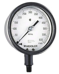 Weksler Instruments - 4-1/2" Dial, 1/4 Thread, 0-60 Scale Range, Pressure Gauge - Lower Connection, Rear Flange Connection Mount, Accurate to 1% of Scale - Exact Industrial Supply