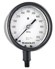 Weksler Instruments - 2-1/2" Dial, 1/4 Thread, 0-100 Scale Range, Pressure Gauge - Lower Connection Mount, Accurate to 5% of Scale - Exact Industrial Supply