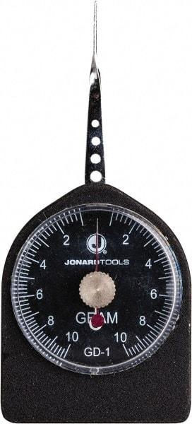 Jonard Tools - 0.02 Lb. Capacity, Mechanical Tension and Compression Force Gage - 0.25 gf Resolution, Aluminum Housing - Exact Industrial Supply