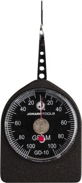 Jonard Tools - 0.05 Lb. Capacity, Mechanical Tension and Compression Force Gage - 2 gf Resolution, Aluminum Housing - Exact Industrial Supply