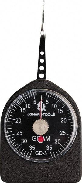 Jonard Tools - 0.08 Lb. Capacity, Mechanical Tension and Compression Force Gage - 1 gf Resolution, Aluminum Housing - Exact Industrial Supply