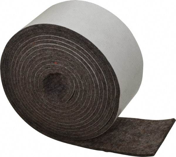 Made in USA - 1/8 Inch Thick x 2 Inch Wide x 10 Ft. Long, Felt Stripping - Gray, Adhesive Backing - Exact Industrial Supply