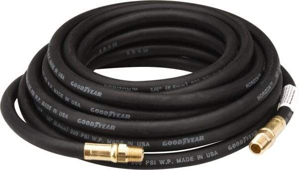 Continental ContiTech - 1/4" ID x 1/2" OD 25' Long Multipurpose Air Hose - MNPT x MNPT Ends, 200 Working psi, -40 to 190°F, 1/4" Fitting, Black - Exact Industrial Supply