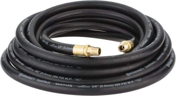 Continental ContiTech - 3/8" ID x 0.688" OD 25' Long Oil Resistant Air Hose - MNPT x MNPT Ends, 300 Working psi, -20 to 190°F, 1/4" Fitting, Black - Exact Industrial Supply