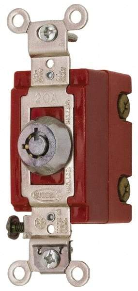 Hubbell Wiring Device-Kellems - 120 to 277 VAC, 20 Amp at 125 Volt, 20 Amp at 250 Volt, SPST, 6 Tumbler Barrel Key Switch - Clip and Screw Terminal, 7/8 Inch Mount Hole Diameter, On-Off Sequence - Exact Industrial Supply
