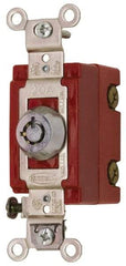 Hubbell Wiring Device-Kellems - 120 to 277 VAC, 20 Amp at 125 Volt, 20 Amp at 250 Volt, SPST, 6 Tumbler Barrel Key Switch - Clip and Screw Terminal, 7/8 Inch Mount Hole Diameter, On-Off Sequence - Exact Industrial Supply
