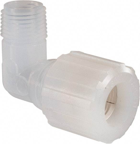 NewAge Industries - 3/4" Tube OD, PFA PTFE Plastic Compression Tube Male Elbow - 1/2 NPT Pipe, 500°F Max, 1/2 Thread - Exact Industrial Supply