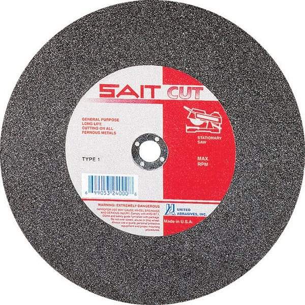 Sait - 10" 36 Grit Aluminum Oxide Cutoff Wheel - 1/8" Thick, 5/8" Arbor, 6,100 Max RPM, Use with Stationary Tools - Exact Industrial Supply