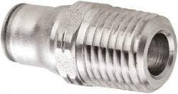 Legris - 12mm Outside Diam, 3/8 BSPT, Stainless Steel Push-to-Connect Male Connector - 435 Max psi, Tube to Male BSPT Connection, FKM O-Ring - Exact Industrial Supply