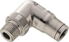 Legris - 1/2" Outside Diam, 1/4 NPT, Stainless Steel Push-to-Connect Male Elbow - 435 Max psi, Tube to Male NPT Connection, FKM O-Ring - Exact Industrial Supply
