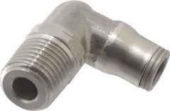 Legris - 1/4" Outside Diam, 1/4 NPT, Stainless Steel Push-to-Connect Male Elbow - 290 Max psi, Tube to Male NPT Connection, FKM O-Ring - Exact Industrial Supply