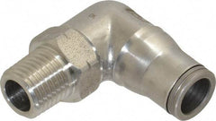 Legris - 3/8" Outside Diam, 1/4 NPT, Stainless Steel Push-to-Connect Male Elbow - 435 Max psi, Tube to Male NPT Connection, FKM O-Ring - Exact Industrial Supply