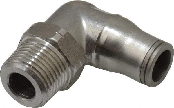 Legris - 3/8" Outside Diam, 3/8 NPT, Stainless Steel Push-to-Connect Male Elbow - 435 Max psi, Tube to Male NPT Connection, FKM O-Ring - Exact Industrial Supply